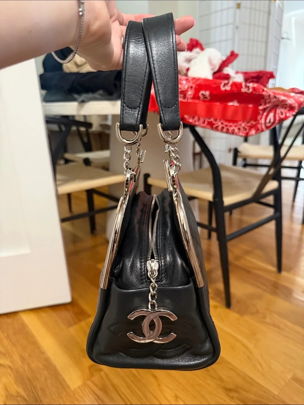 CHANEL Black Frame Bag with duster and authenticity card